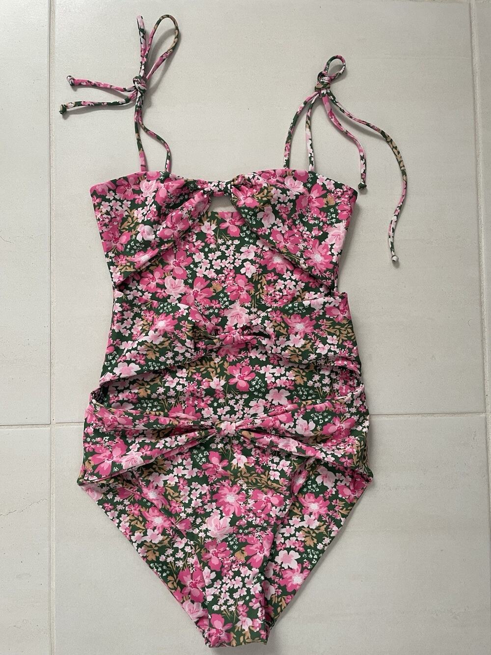 Aila Blue Swim One Piece Swimsuit Carmella Ditsy Floral Beach Summer Coquette
